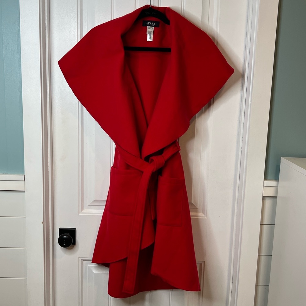 Akira Elegant Red Women's West-Side Cape Vest Wrap Coat.‎ Size OS. NWOT.